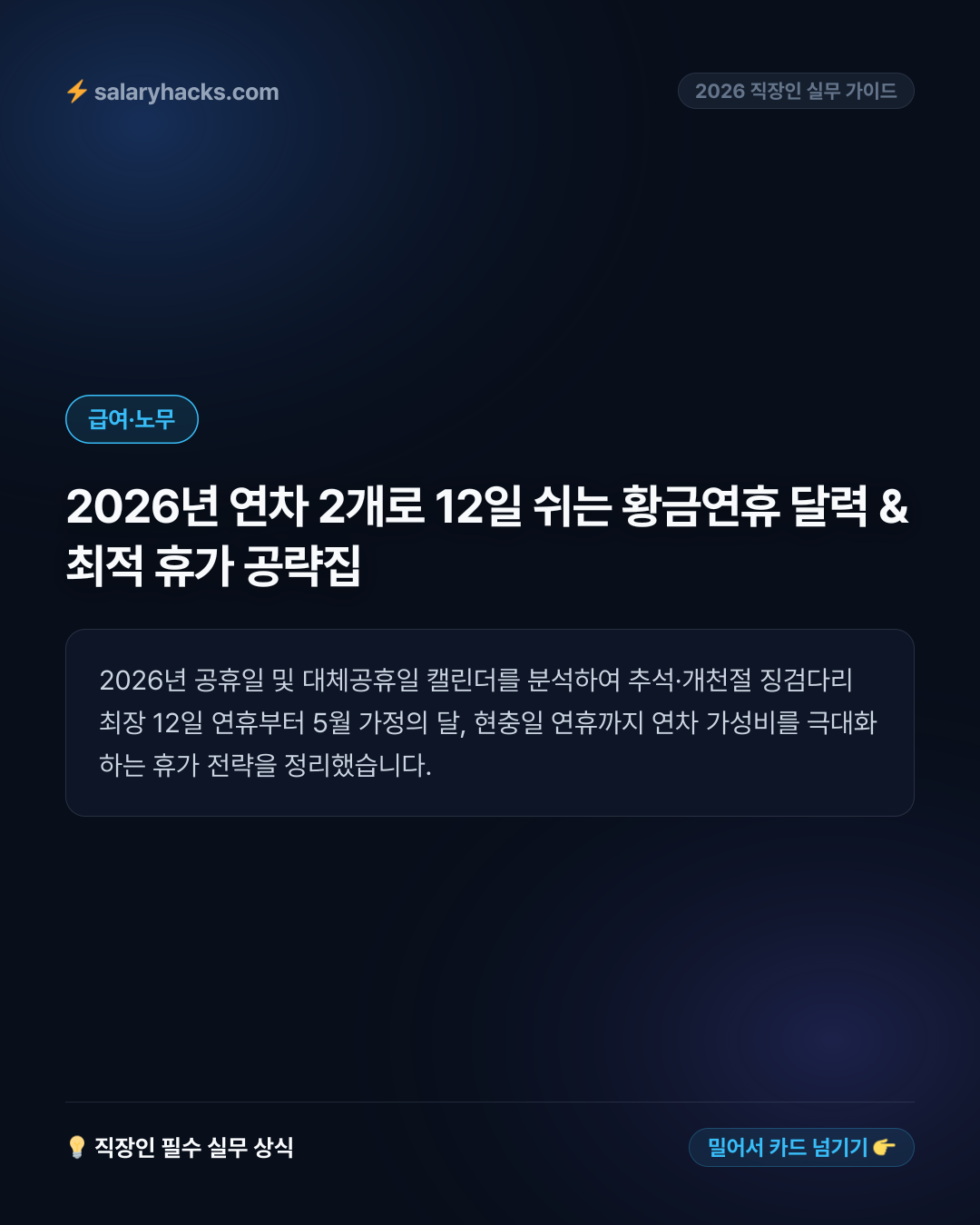 2026년 연차 2개로 12일 쉬는 황금연휴 달력 & 최적 휴가 공략집