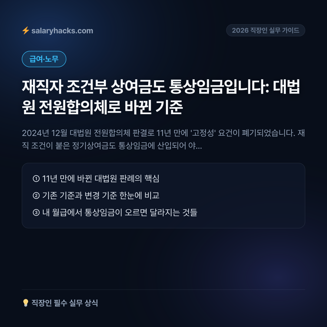 명절 상여금 받으면 야근수당이 오릅니다: 대법원이 바꾼 통상임금 기준